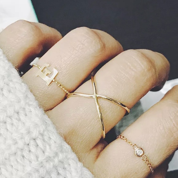 14K Solid Gold Ball Chain Initial Ring - Picture 2 of 4